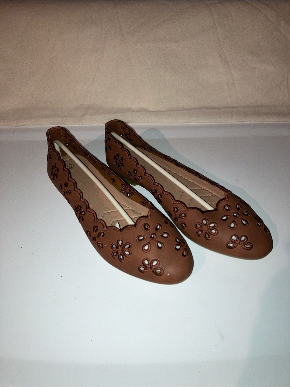 Fracora Women's Brown Floral Cutout Ballet Flats
